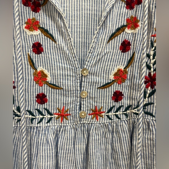 Zara blue and white stripped embroidered dress - Picture 4 of 6